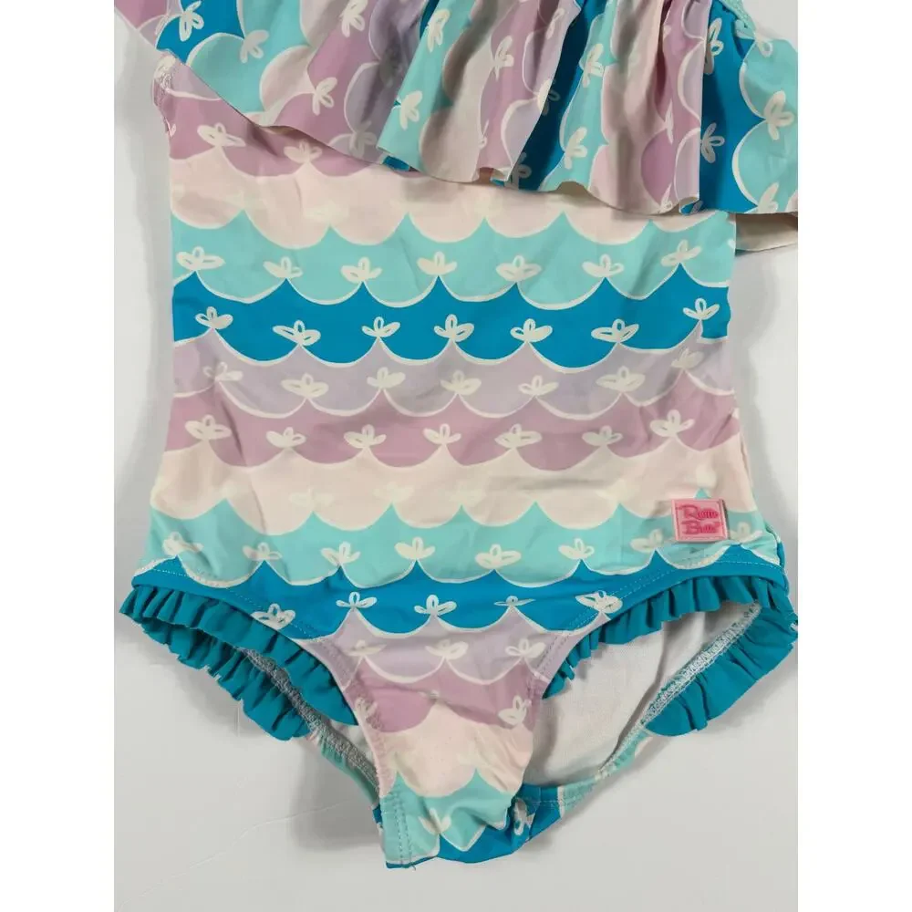 RuffleButts One-Shoulder Ruffle Scallop Print One Piece Swimsuit size 4